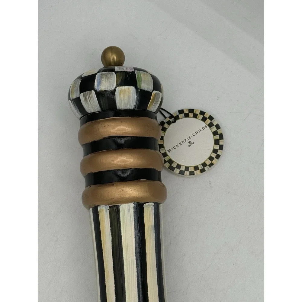 RARE Mackenzie Childs COURTLY CHECK WOOD PEPPER MILL GRINDER 16 1/2